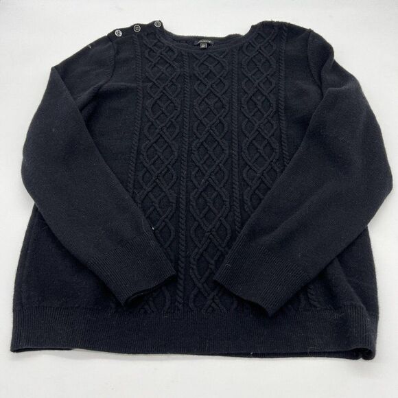 TALBOTS XL Nylon/Lambs Wool Black Warm Thick Shoulder Buttons Sweater Pullover - Picture 1 of 4